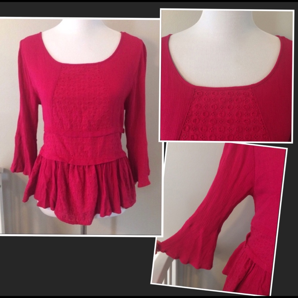 Fuschia Eyelets Peplum Loose Top